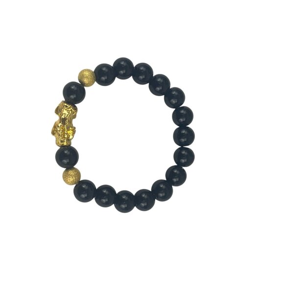 Black & Gold Beaded Feng Shui Bracelet With Pixiu Charm - Picture 3 of 8